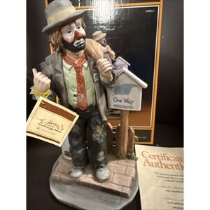 Flambro Emmett Kelly Jr Figurine Multicolor Excellent On The Road 9963